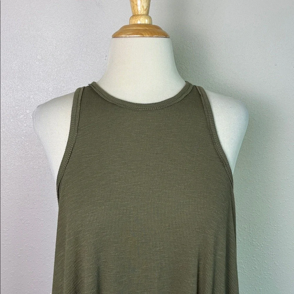 FREE PEOPLE BEACH Small LA Nite Olive Green Ribbed Knit Swing Tank‎ Dress Beach